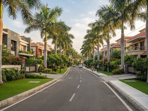Artist impression of a tree-lined internal road at Mangalam Residency